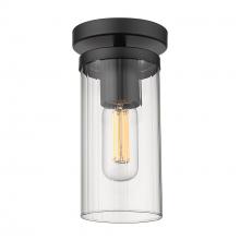 Golden 7011-SF BLK-CLR - Winslett Semi-Flush in Matte Black with Ribbed Clear Glass Shade