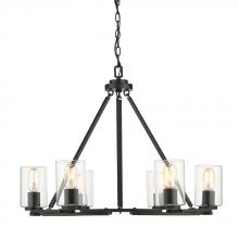 Golden 7041-6 BLK-CLR - Monroe 6 Light Chandelier in Matte Black with Gold Highlights and Clear Glass