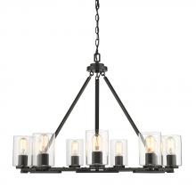 Golden 7041-9 BLK-CLR - Monroe 9 Light Chandelier in Matte Black with Gold Highlights and Clear Glass