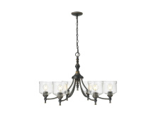Golden 0806-6 ABI-HWG - Keating 6 Light Chandelier in Antique Black Iron with Hammered Water Glass Shade