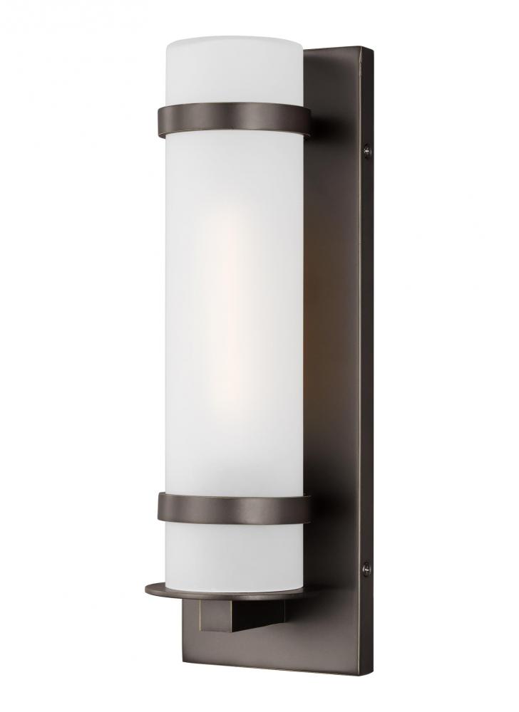 Alban modern 1-light outdoor exterior small wall lantern in antique bronze with etched opal glass sh