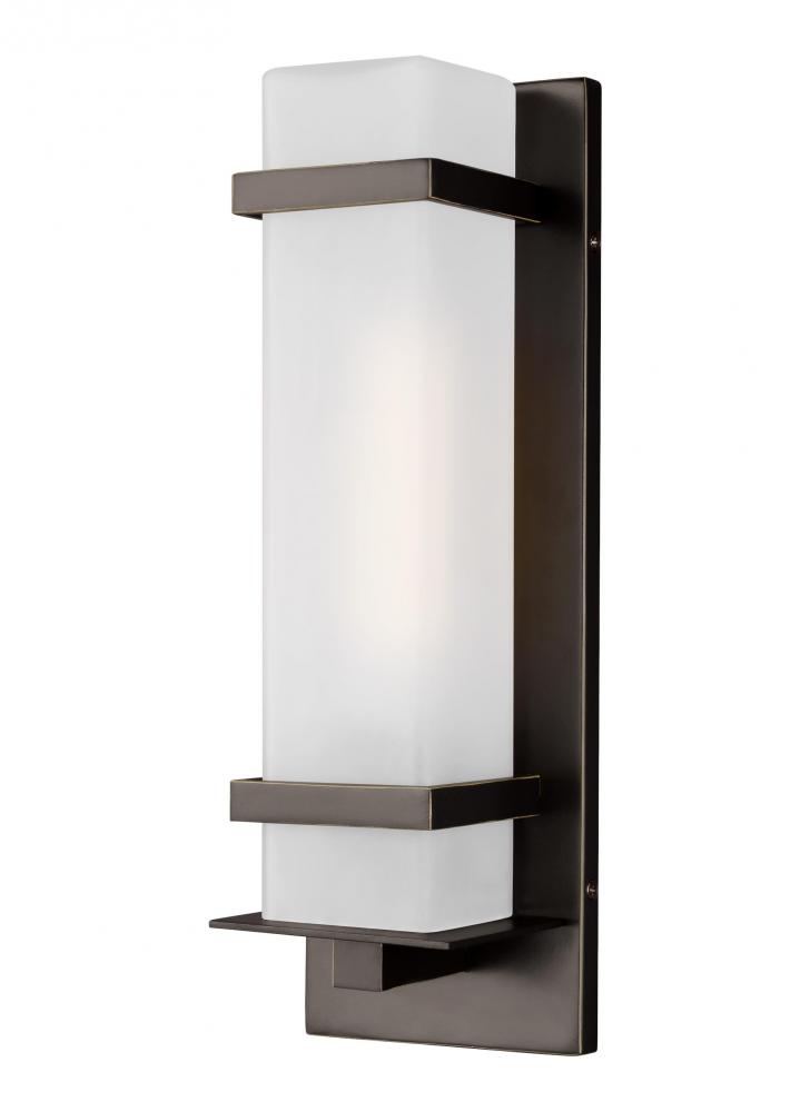 Alban modern 1-light outdoor exterior small wall lantern in antique bronze finish with etched opal g