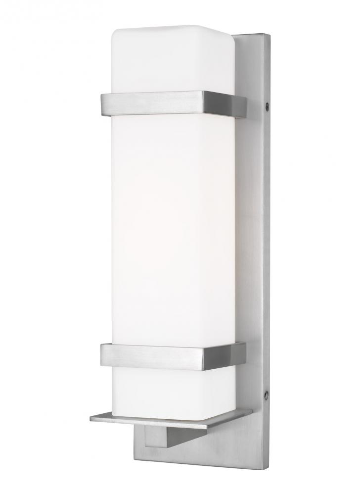 Alban modern 1-light outdoor exterior medium square wall lantern in satin aluminum silver finish wit