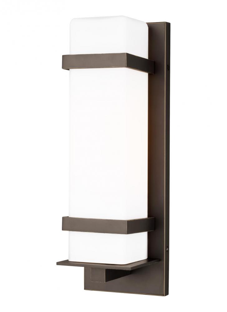 Alban modern 1-light outdoor exterior medium square wall lantern in antique bronze finish with etche