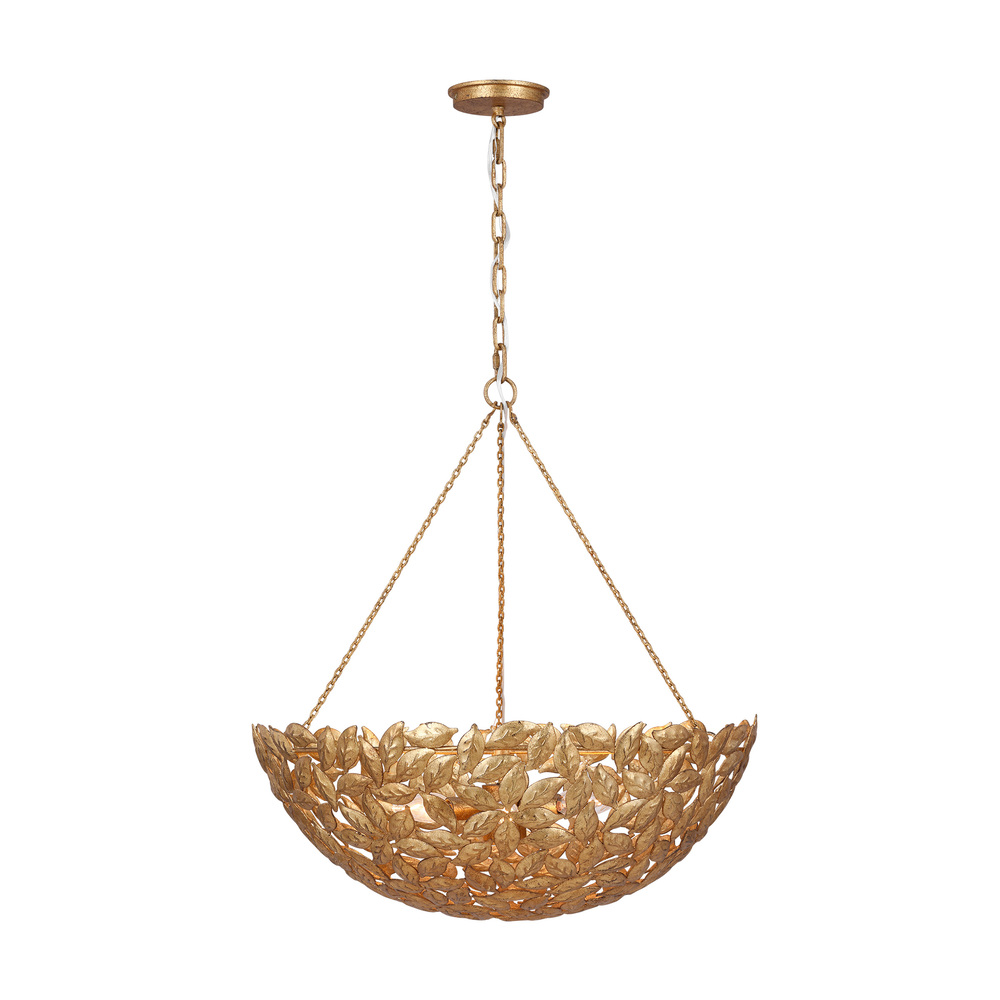 Kelan traditional dimmable indoor large 6-light pendant in an antique gild finish with antique gild