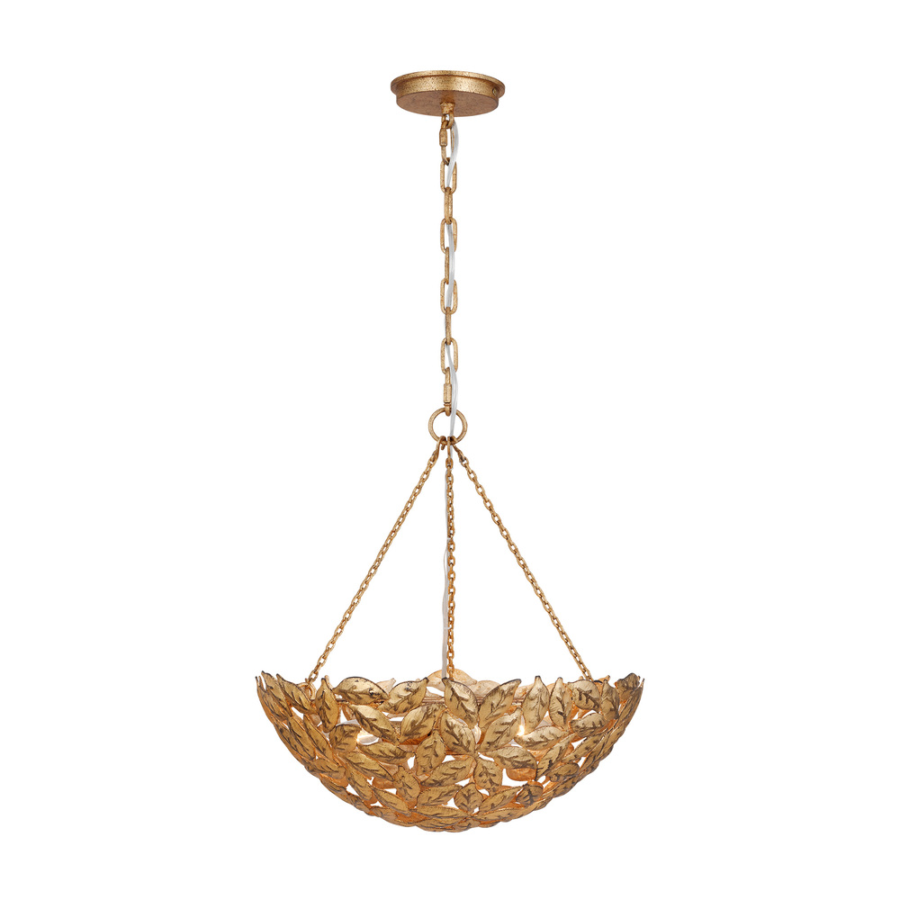 Kelan traditional dimmable indoor small 3-light pendant in an antique gild finish with antique gild